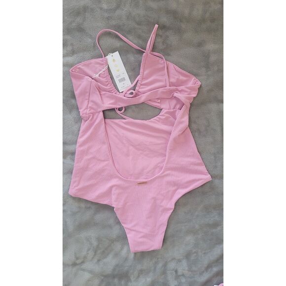 Spiritual Gangster Bathing Suit Pink Ribbed Shore One Piece Swimsuit - Picture 5 of 7